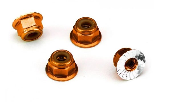 Traxxas Nuts 4mm Flanged Nylon Locking Orange (4)