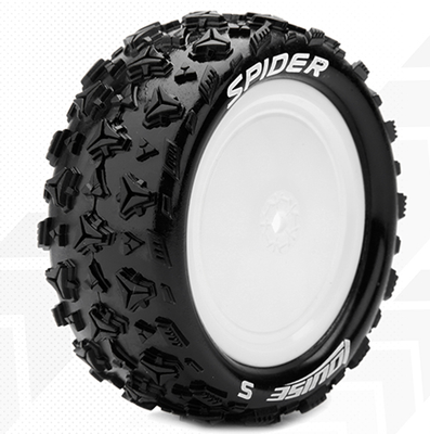 Louise 1:10 Pre Mounted E-Spider 4WD Front Tire With 12mm White Rim - Soft (2)